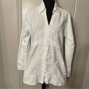 CAAMANO WHITE SCROLLWORK TUNIC PERUVIAN 100% Cotton Soutache Size Large